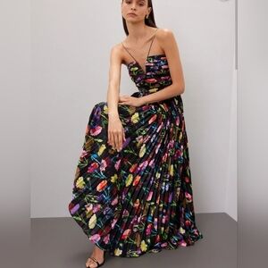Aiifos Adriana Garden Floral Gown Halter Neckline Pleated Flowy Skirt Size 14
